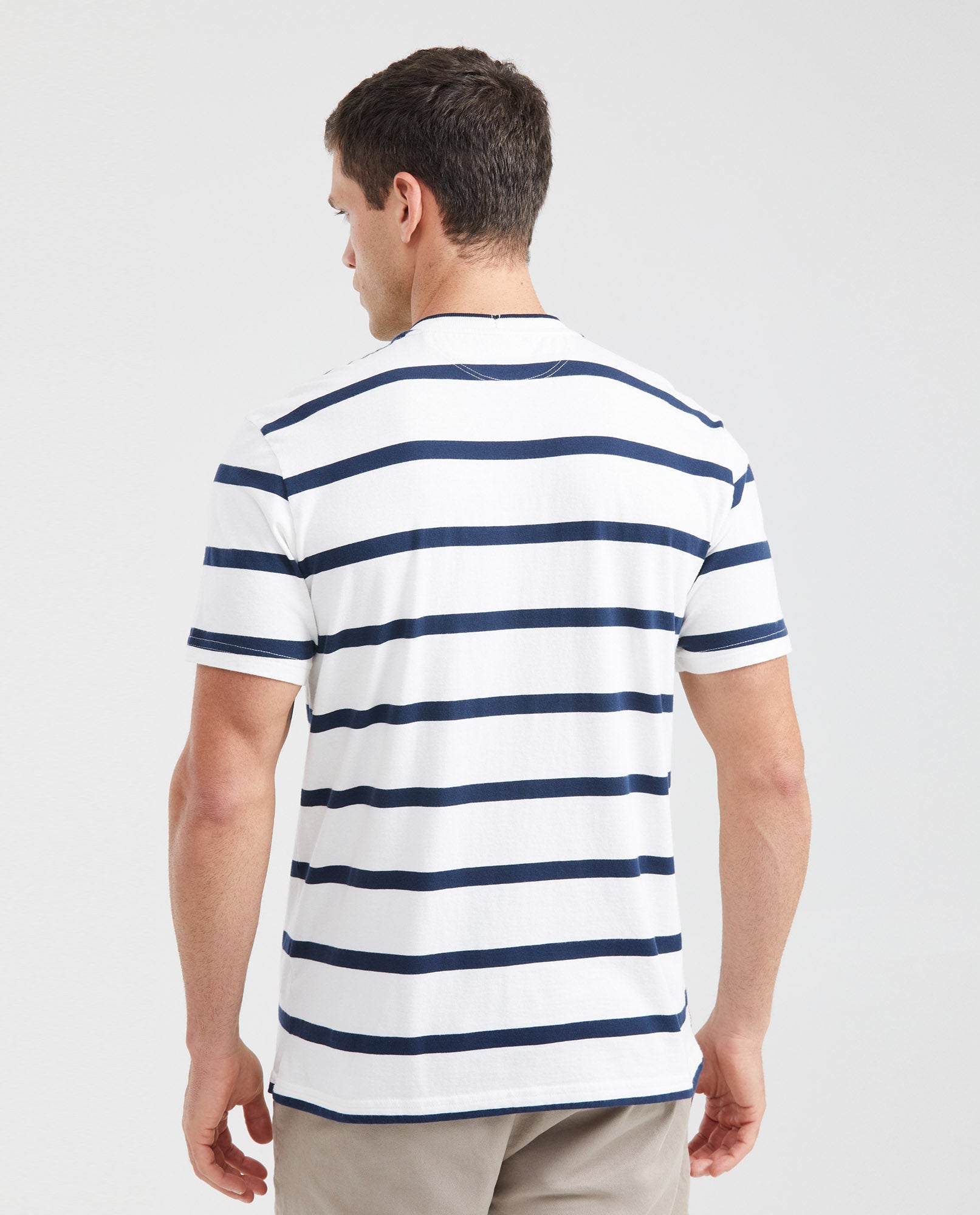 Men's Classic Fit Striped T-Shirt Knit Neck Embroidered Details in Cotton - 4
