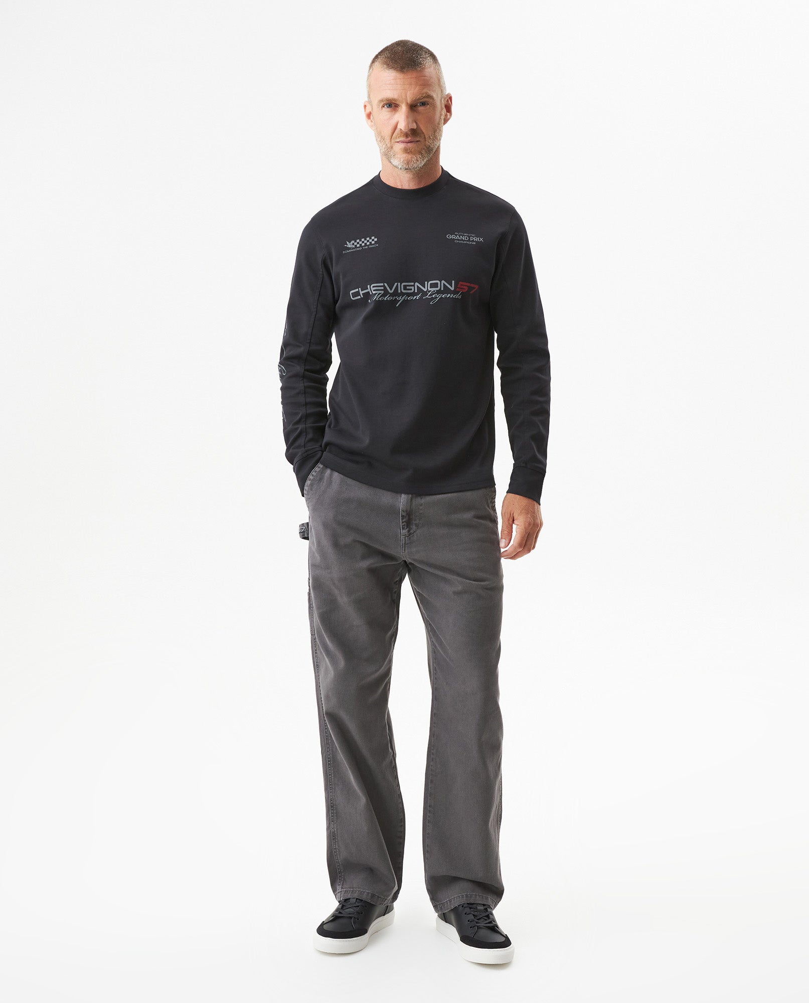 Men's Racing Long Sleeve Regular Fit T-shirt in Cotton, Compass - 2